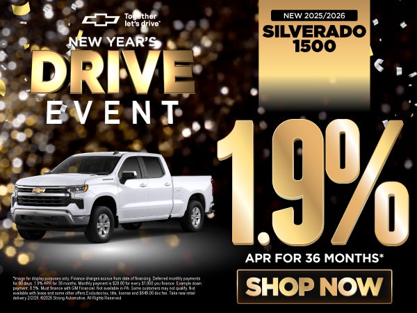 NEW 2025/2026 SILVERADO 1500	1.9% APR / 36 MO*