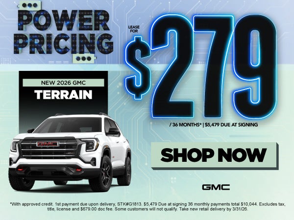 NEW 2026 GMC TERRAIN	"LEASE $279 / 36 MONTHS* $5,479 DUE AT 