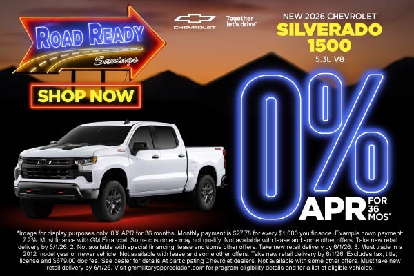 New 2026 Chevrolet Silverado 1500 5.3L V8	0% APR for 36 Mont