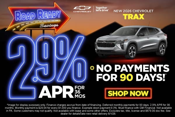 NEW 2026 Chevrolet Trax	2.9% APR for 36 months + No Payments
