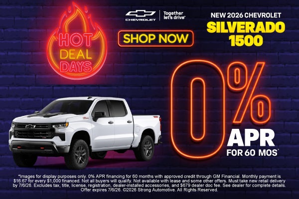NEW 2026 CHEVROLET SILVERADO 1500	0% APR FOR 60 MONTHS*