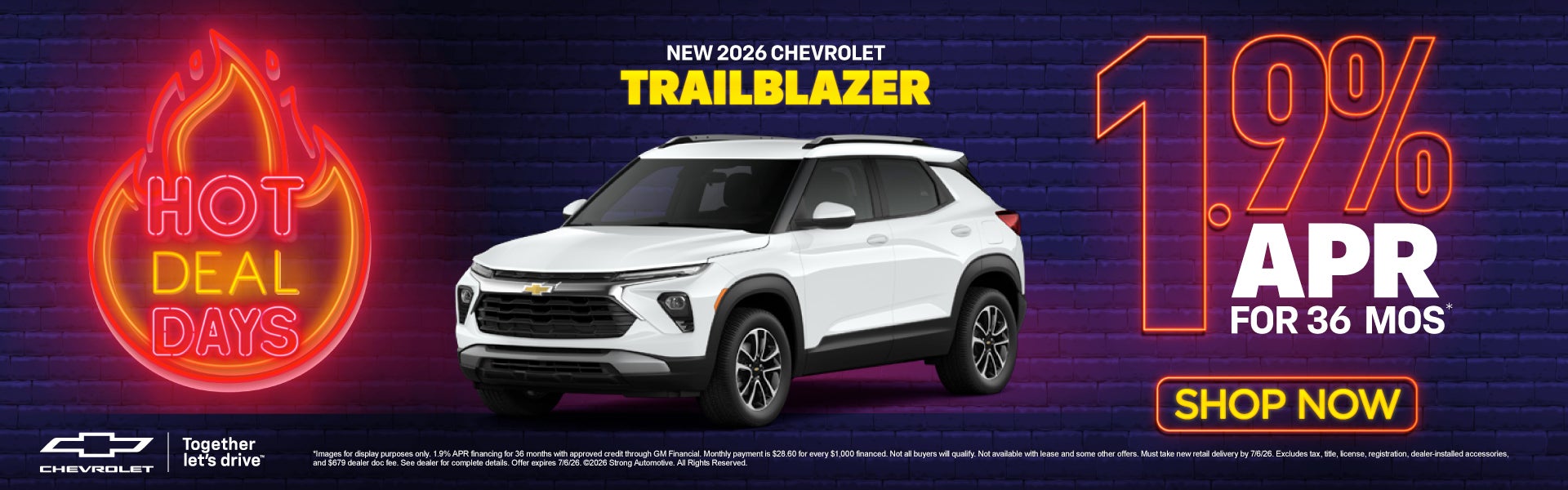 NEW 2026 CHEVROLET TRAILBLAZER	1.9% APR FOR 36 MONTHS*