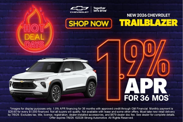 NEW 2026 CHEVROLET TRAILBLAZER	1.9% APR FOR 36 MONTHS*