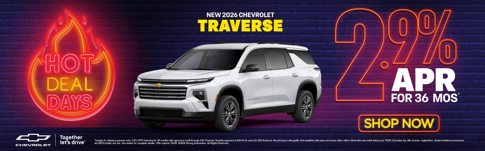 NEW 2026 CHEVROLET TRAVERSE	2.9% APR FOR 36 MONTHS*